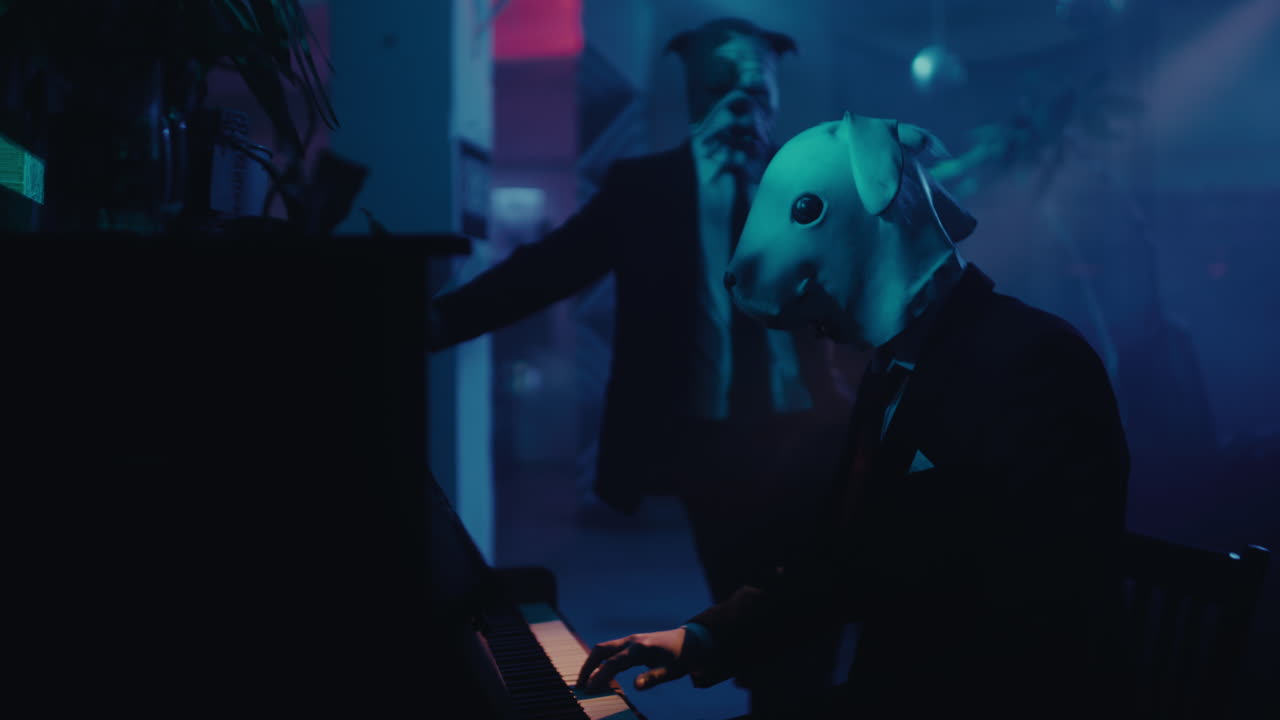Masked Men Playing Piano in a Nightclub