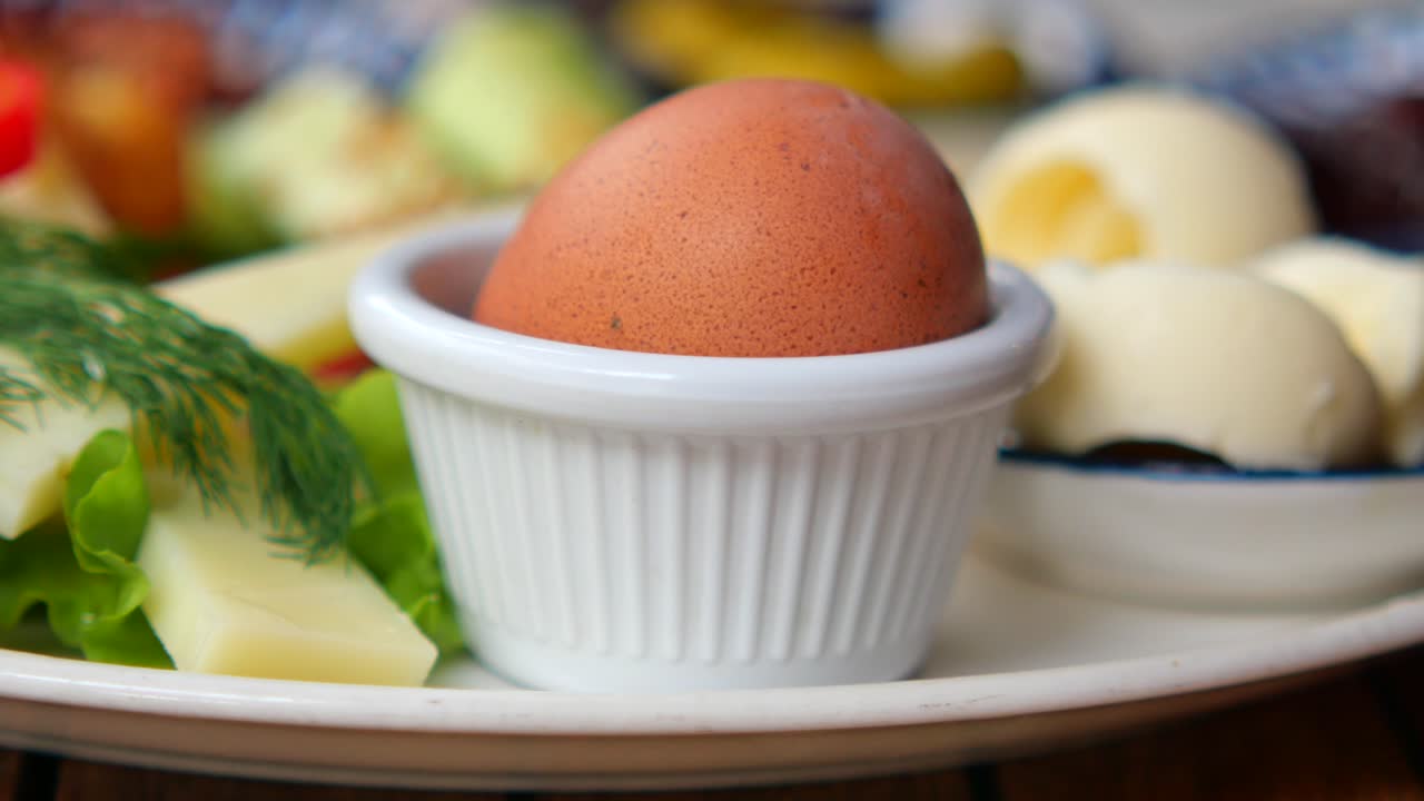 Breakfast with egg, cheese, and salad