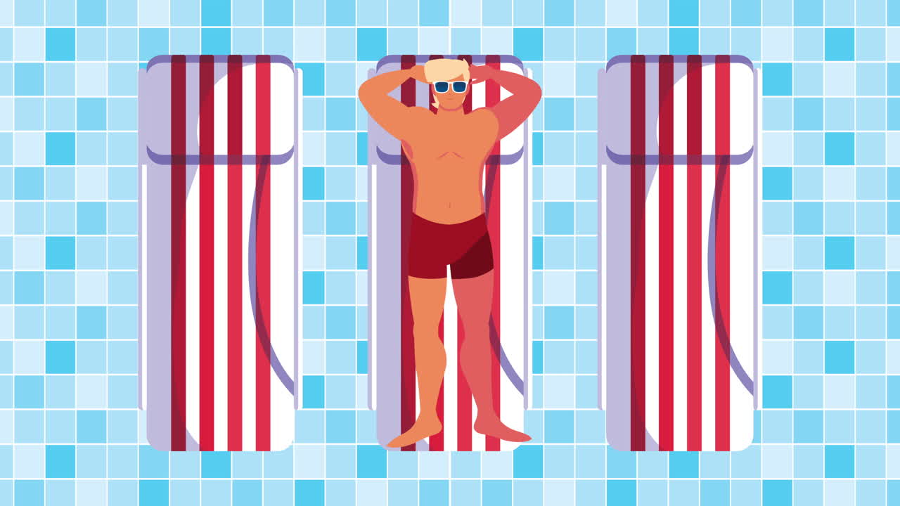 joven que se broncea en la piscina personaje