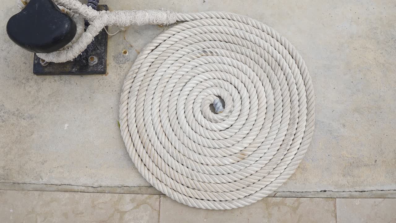 나 모양의 원형으로 된 해양 로프 접힘의 모습