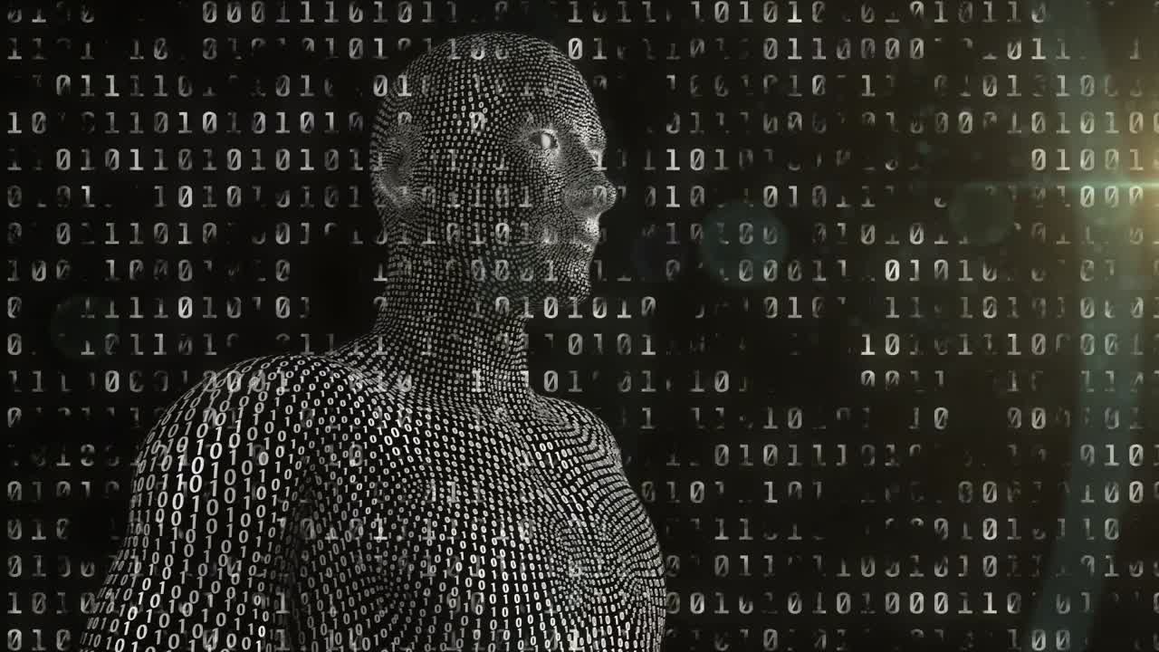animación de codificación binaria y procesamiento de datos sobre el cuerpo humano