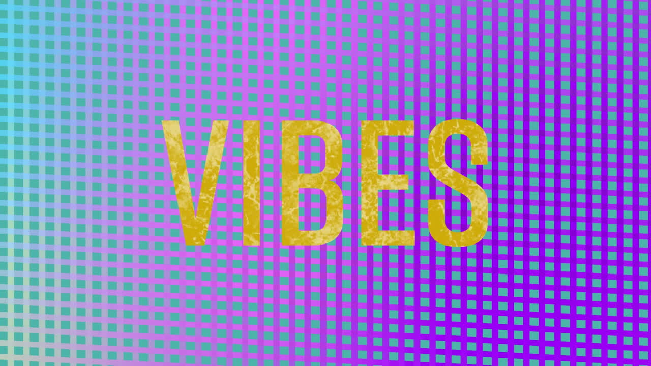 animación de texto de vibraciones en letras amarillas sobre una malla brillante vibrante