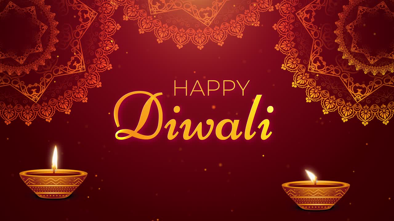 Sfondo animato di auguri di buon Diwali con lampada diya. Animazione di buon Deepavali