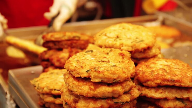 Korean Fried Patties Being Prepared