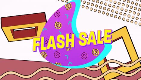 Flash-Sale-Text-Auf-Lila-Banner-Vor-Abstrakten-Bunten-Formen-Auf-Weißem-Hintergrund