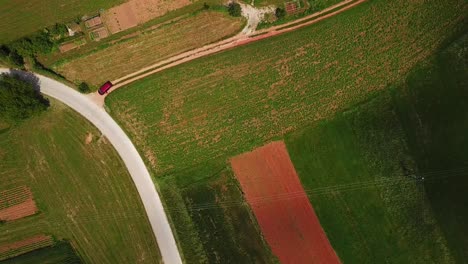 aerial view of a country road in the slovenian countryside