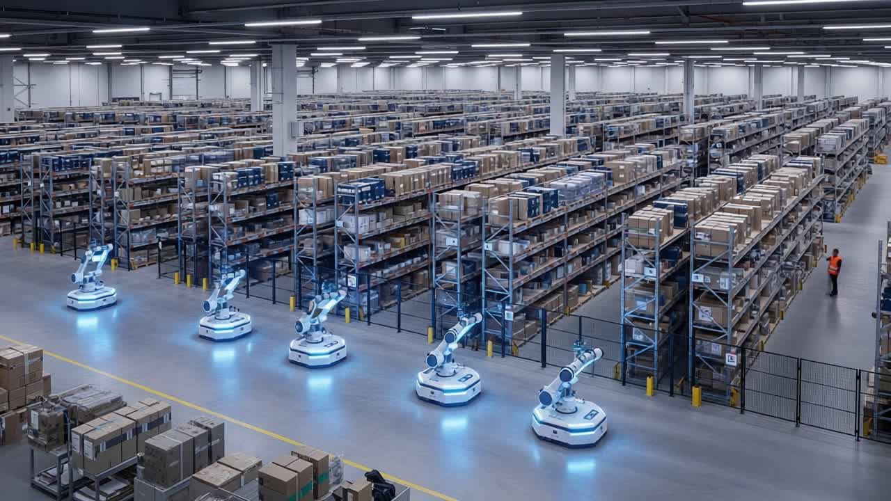 Automated Warehouse Operated by Robots: A High-Tech Solution for Efficient Inventory Management in a Large Storage Facility