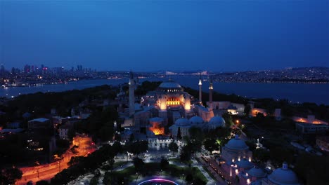 aerial night view of hagia sophia. 4k footage in turkey