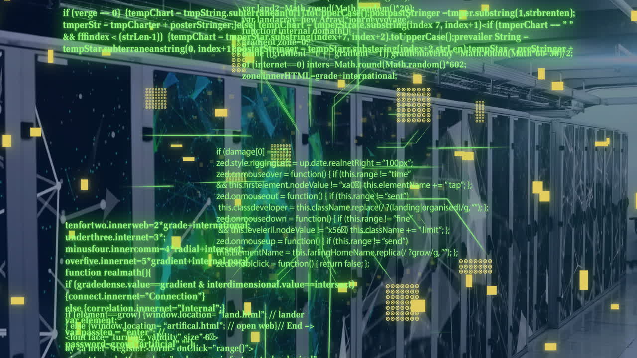 Animation of circuit board and data processing over computer servers
