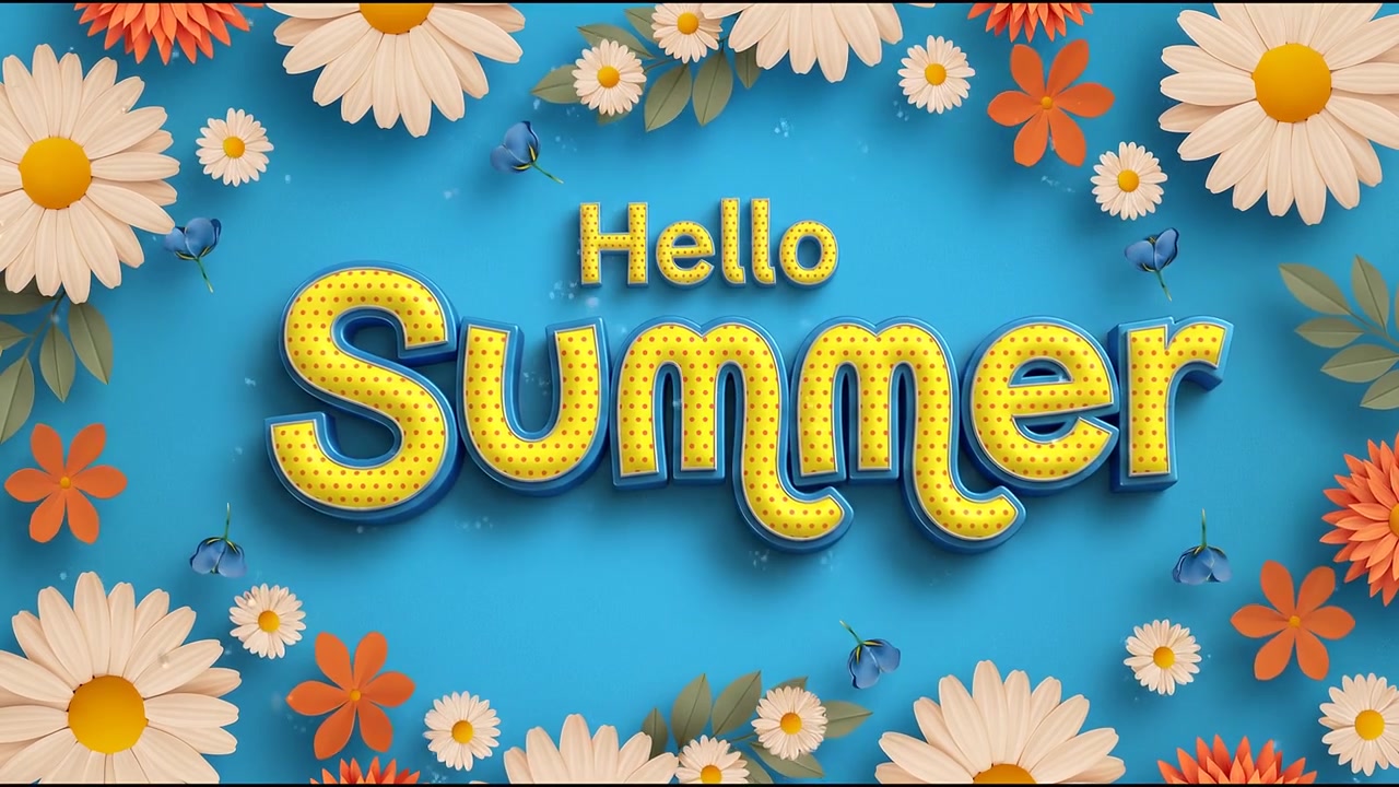 Hello Summer Seasonal Greeting Animation with Daisy Flower Frame and Yellow Typography