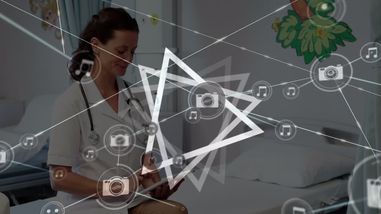 animación de la red de conexiones sobre una doctora caucásica