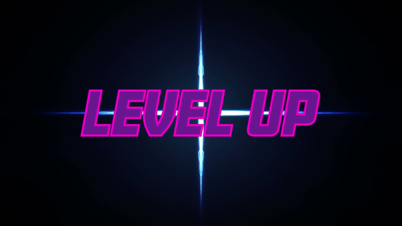 animación de texto de nivel superior sobre luces azules sobre fondo negro