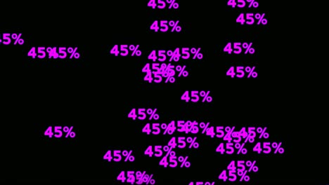 neon 45 percent number sign symbol modern animation on black background,moving up for discount video elements business concept