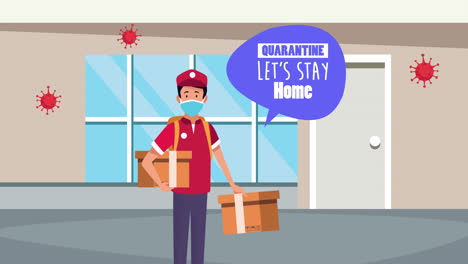 campaña de permanecer en casa con el trabajador de entrega usando máscara facial