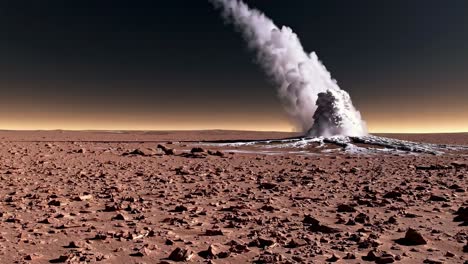 alien geyser erupts on a martian landscape