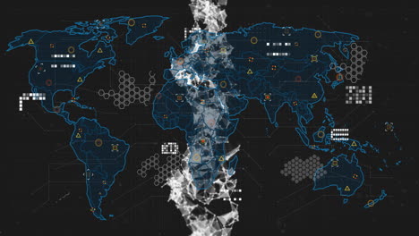 Animation-of-dna-strand-over-data-processing-and-world-map