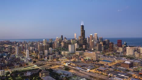 chicago cityscape from south loop - day to night time lapse