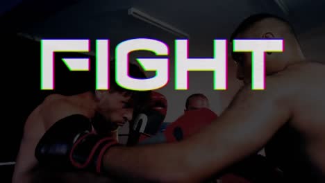 texto de lucha contra boxeadores luchando entre sí en el fondo