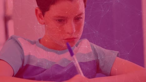 animation of network of connections over schoolboy in classroom