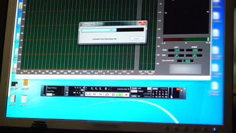 Control panel in Recording Studio. Audio mixer with digital display