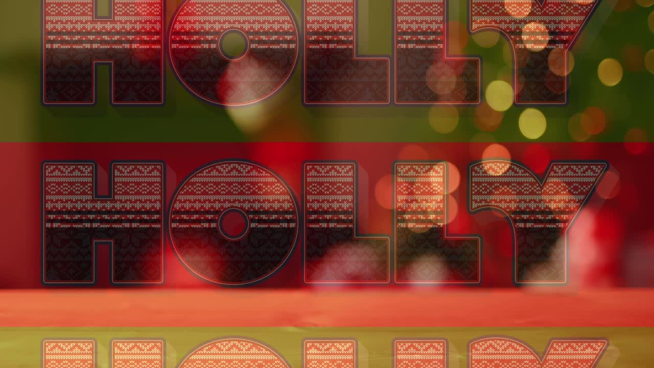 animación de felicitaciones de navidad sobre el árbol de navidad con luces de hadas parpadeantes