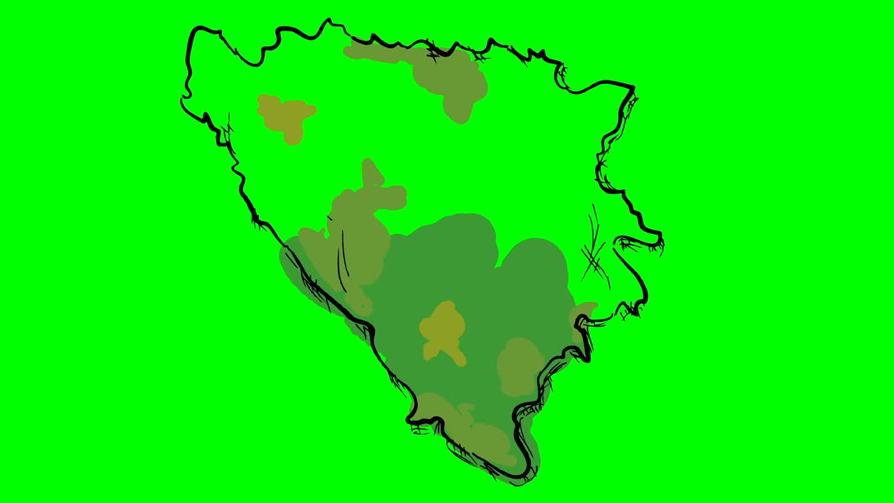 Bosnia And Herzegoniva drawing colored map on green screen isolated whiteboard