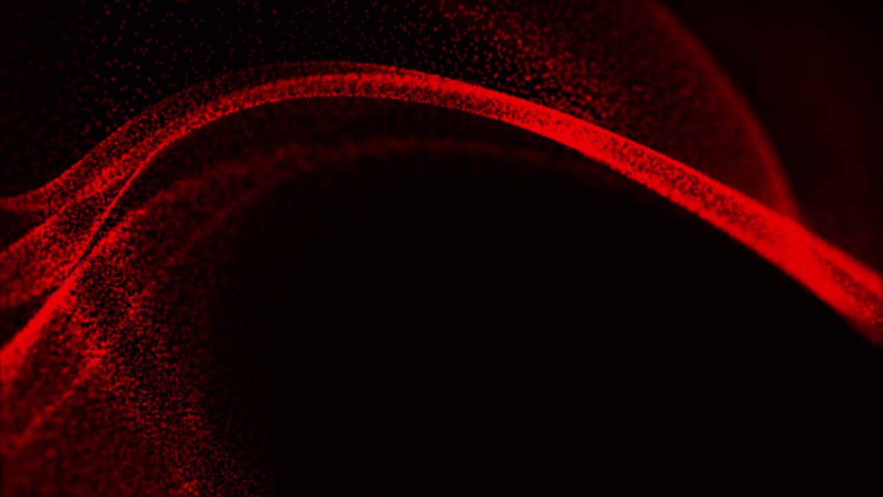 Abstract red particle wave flowing on black background. Glowing digital particles form elegant, undulating ribbons, ideal for overlays, intros, or futuristic concepts. Seamless loop