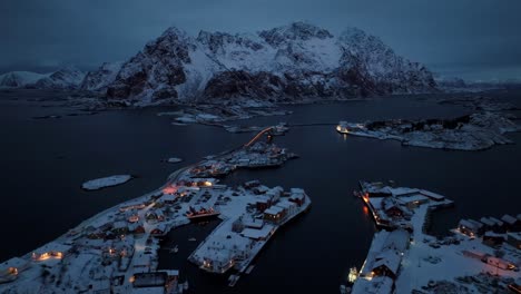 Aerial-view-of-Lofoten-Islands-beautiful-landscape-during-winter