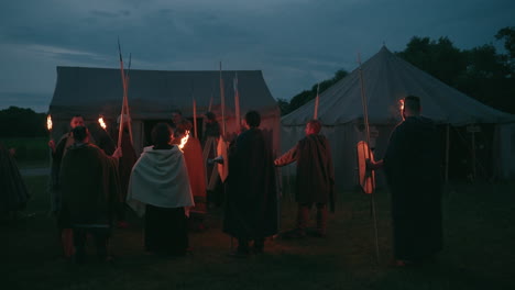 medieval reenactment camp at night