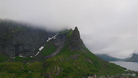 on a misty morning rock and grass mountainous scenery