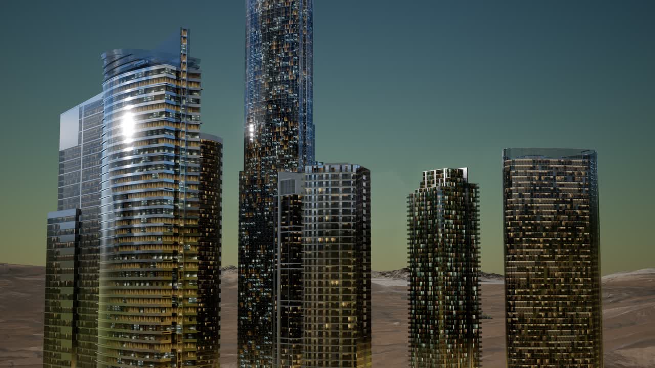 Grattacieli della città di notte nel deserto