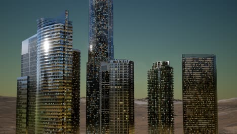 city skyscrapers at night in desert