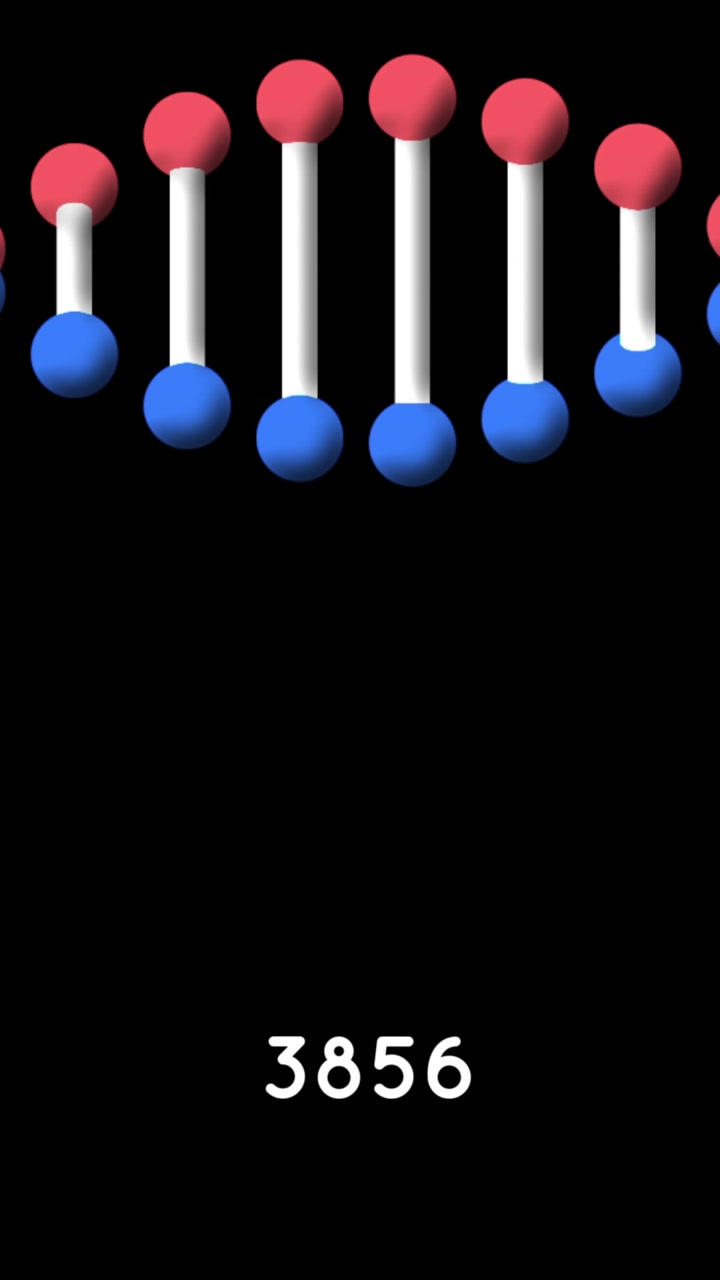 Animación digital de números crecientes sobre una estructura de ADN girando sobre un fondo negro