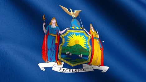 bucle sin costura 4k vdo. bandera del estado de nueva york en los estados unidos de américa, estados unidos, soplando en el viento aislado. diseño abstracto patriótico oficial. ilustración de renderización 3d del símbolo de señal ondulante.