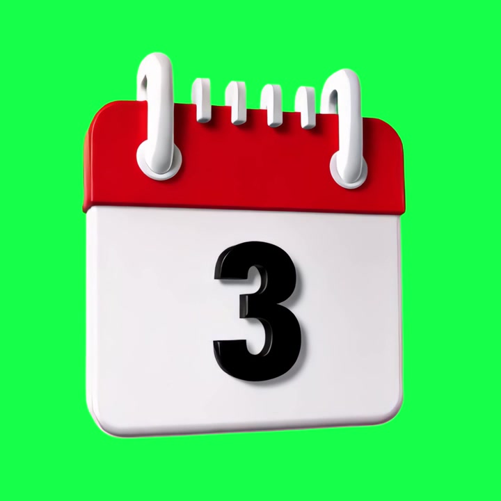Calendario animato 3D che sfoglia le date su schermo verde