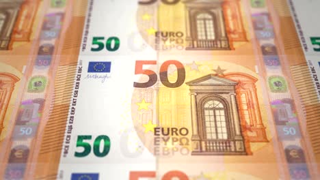 banknotes fifty euros passing on screen