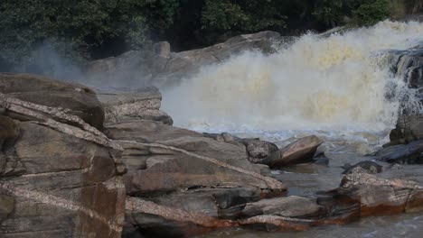 a heavy flow of water dropping off of waterfalls of usri river at usri falls in giridih, jharkhand, india on tuesday 6th october 2020