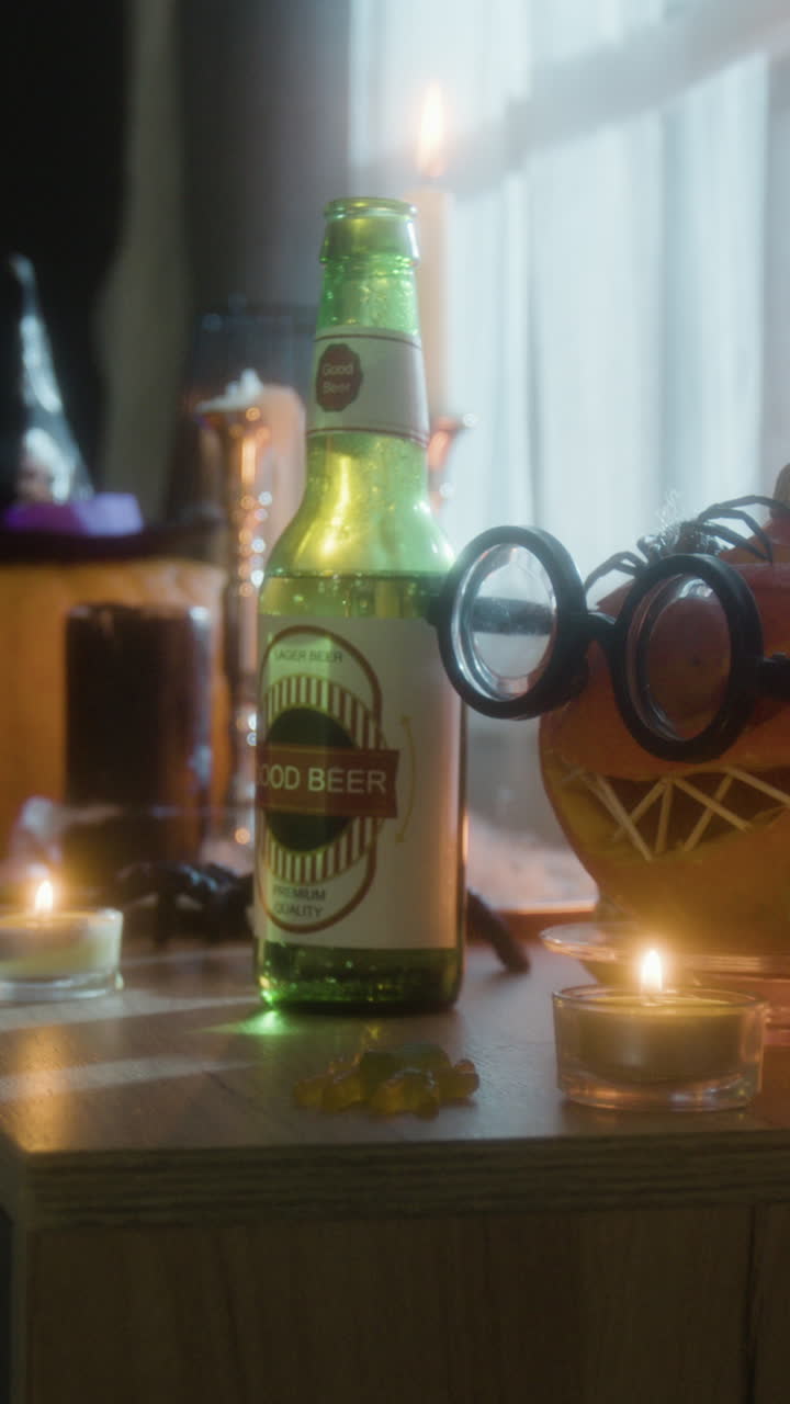 Halloween Still Life with Beer and Pumpkin