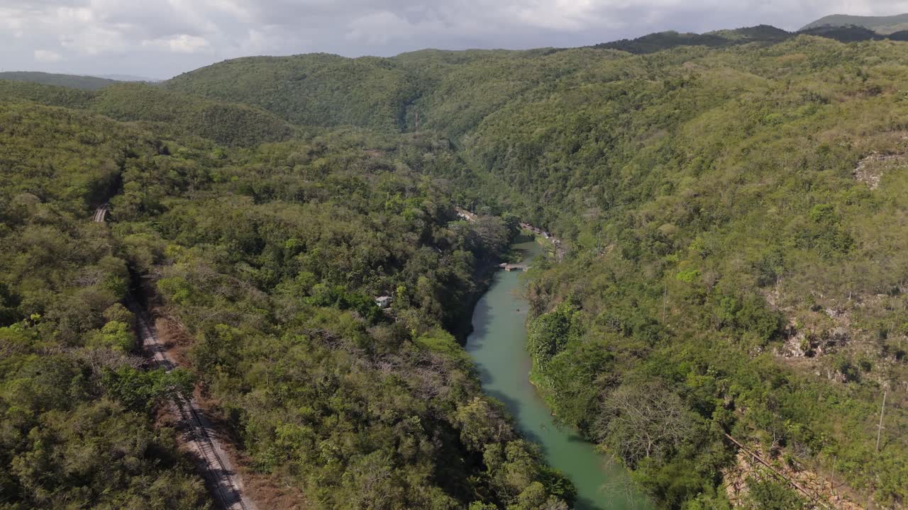 Wide Angel View Of Flat Bridge Between Mountains In Bog Walk Jamaica