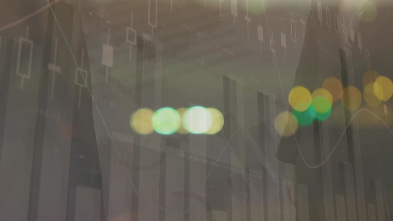 카우카스계 사업가들이 손을 흔들고 있는 금융 데이터 처리 애니메이션