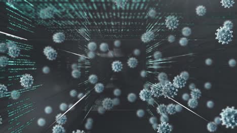 Digital-composite-video-of-Covid-19-cells-moving-against-data-processing-in-background