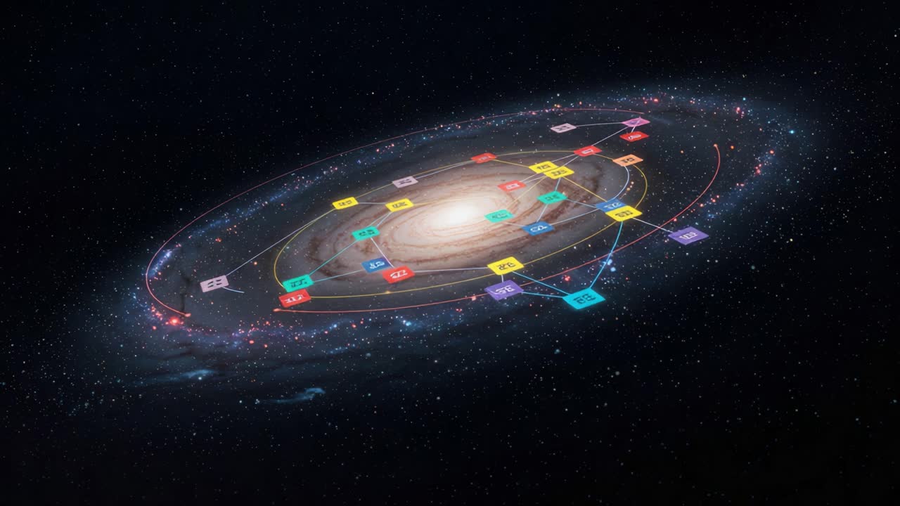 Dynamic Visualization of a Spiral Galaxy with Interactive Elements Showcasing its Structure and Cosmic Features in Vibrant Colors and Detailed Information