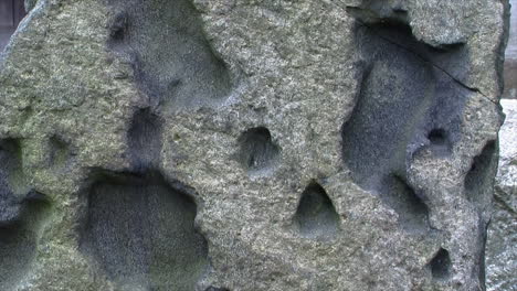 Close-up-of-patterned-rock-surface-in-a-Japanese-garden