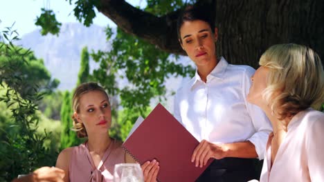 Waitress-assisting-customer-while-selecting-menu