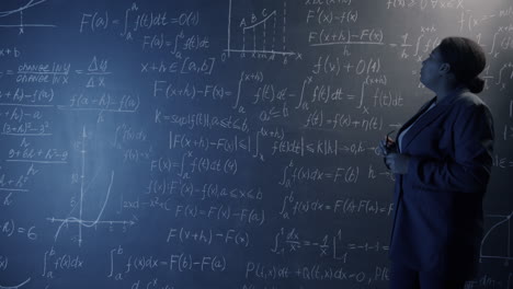 woman lecturer explaining mathematics on a chalkboard