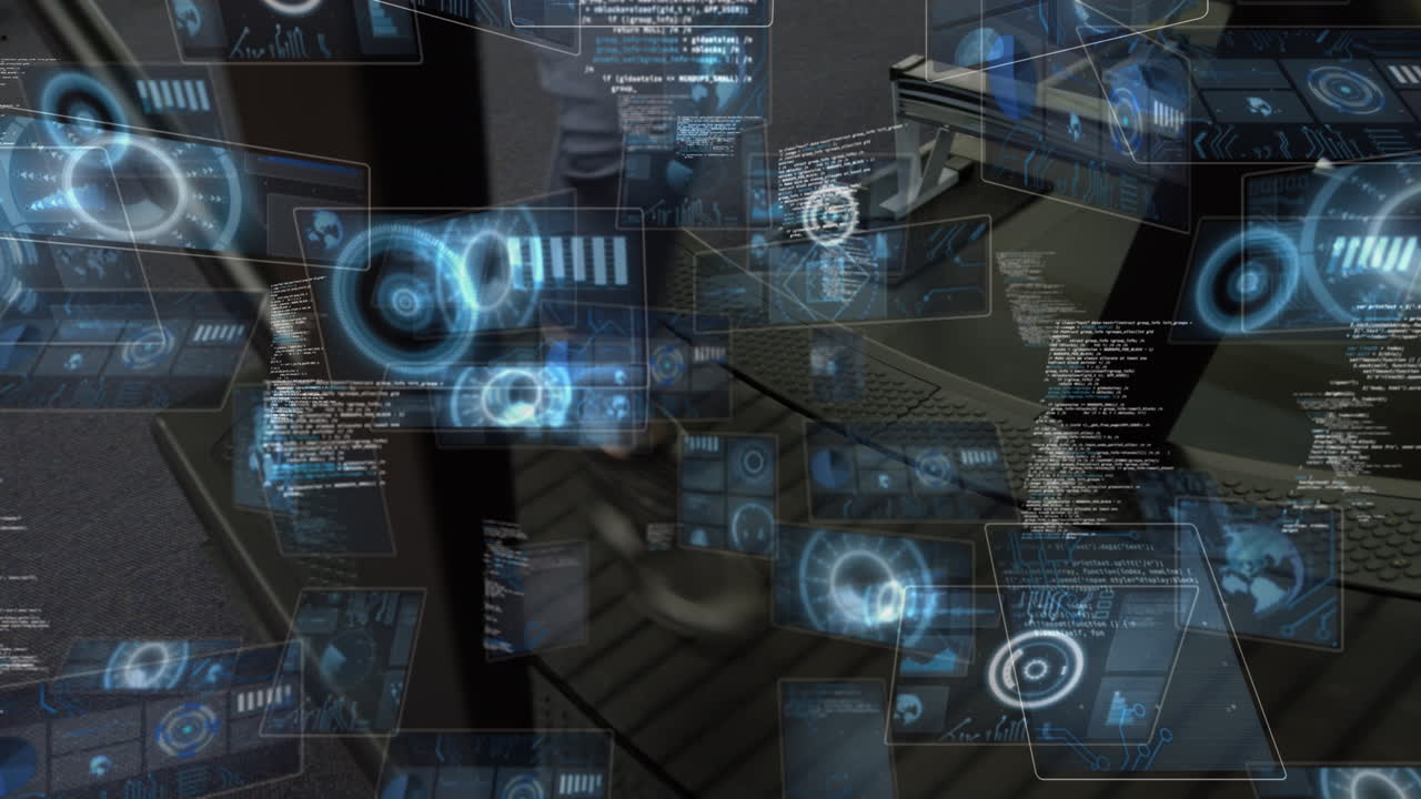 animación del procesamiento de datos sobre una mujer haciendo ejercicio en el gimnasio