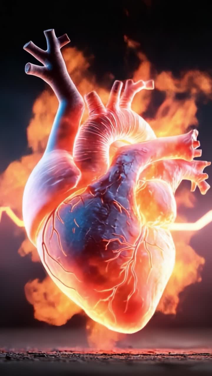 A Stunning Visual Representation of a Heart in Flames, Merging Elements of Water and Fire to Create a Striking and Energetic Symbol of Life and Passion