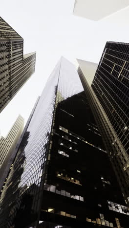 skyward view of towering skyscrapers in an urban environment