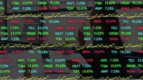 animation of financial data processing over businesswoman