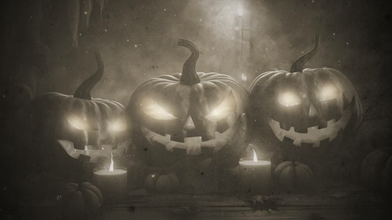 Timeless Halloween: Vintage Scene with a Creepy Jack O' Lantern, sepia toned video
